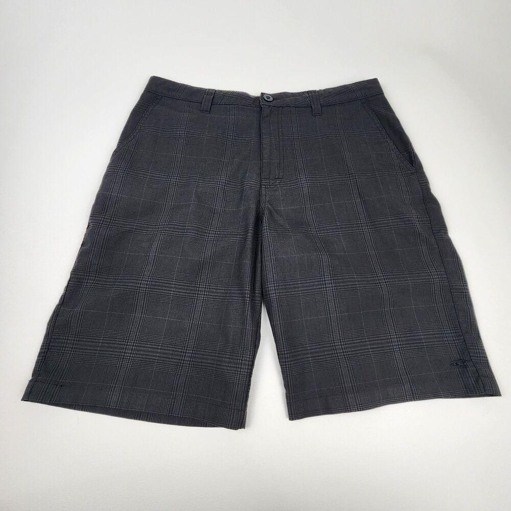 O'Neill Plaid Hybrid Shorts Mens 33 Gray Stretch 10" Inseam Casual Golf